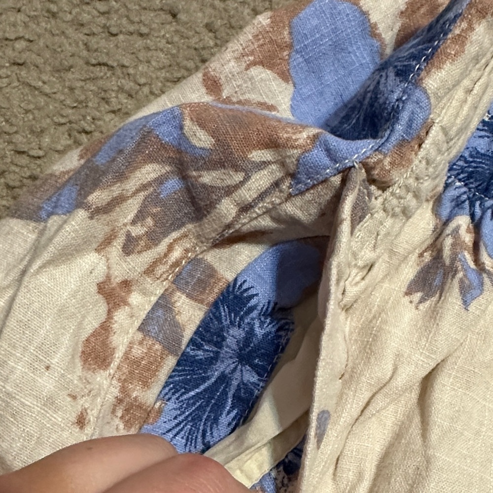 Floral Blue and Brown Women's Pants - Picture 3 of 4